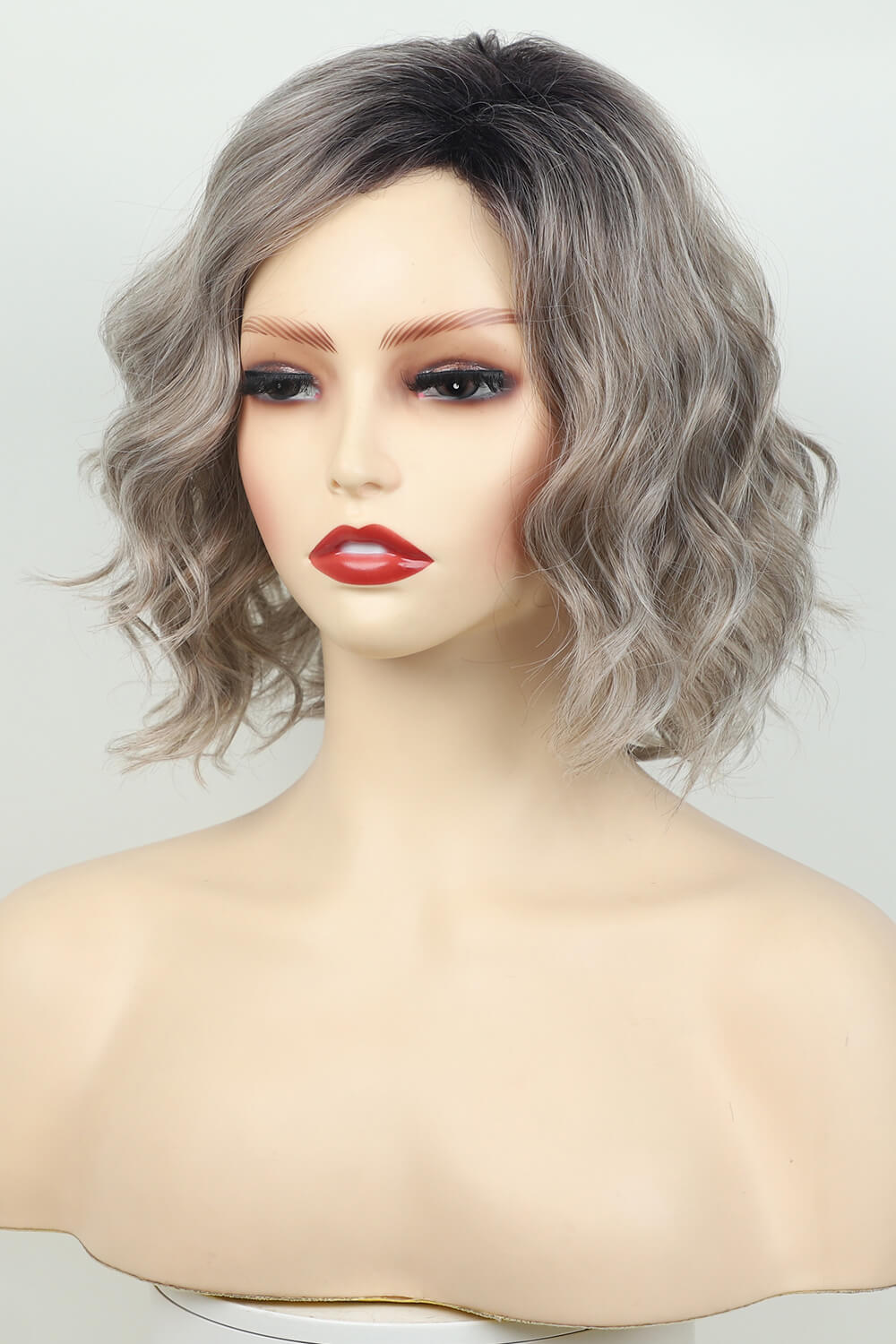 4'' Gray/White Synthetic Short Wavy Wig