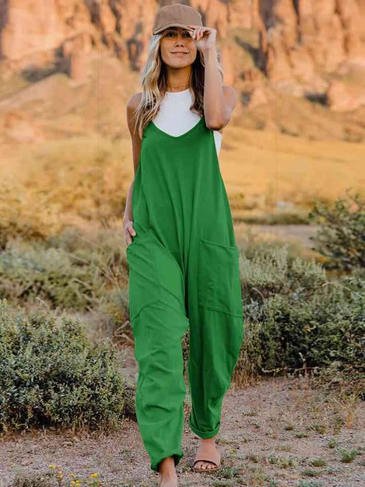 Double Take Full Size Sleeveless V-Neck Pocketed Jumpsuit (4 Variants)