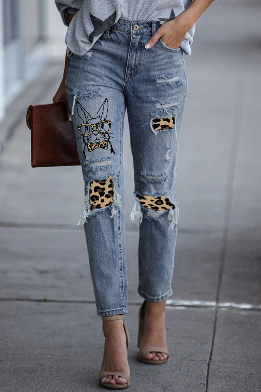 Easter Leopard Patch Bunny Jeans