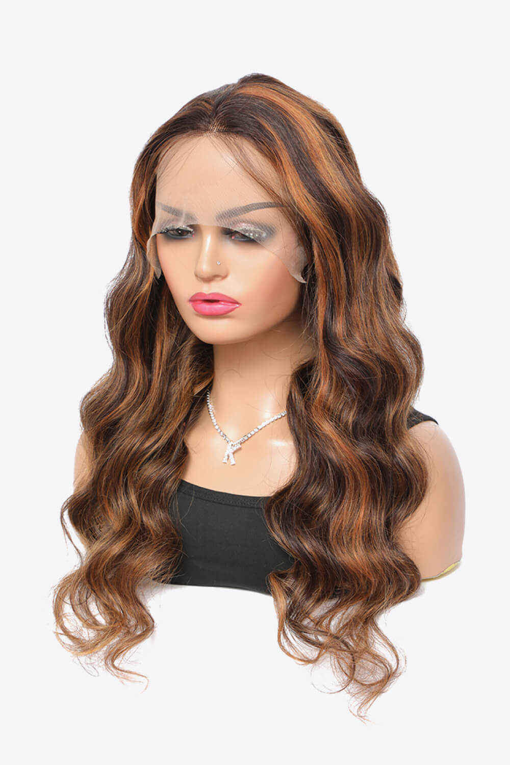 18" Brown/Caramel Highlights Deep Wave Lace Front Human Hair Wig