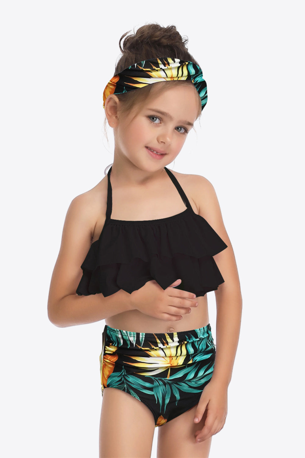 Girls Printed Layered Halter Neck Two-Piece Swim Set