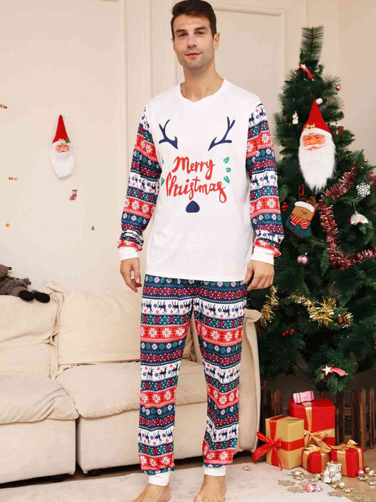 Matching Men's Multicolored "Merry Christmas" Pajama Set