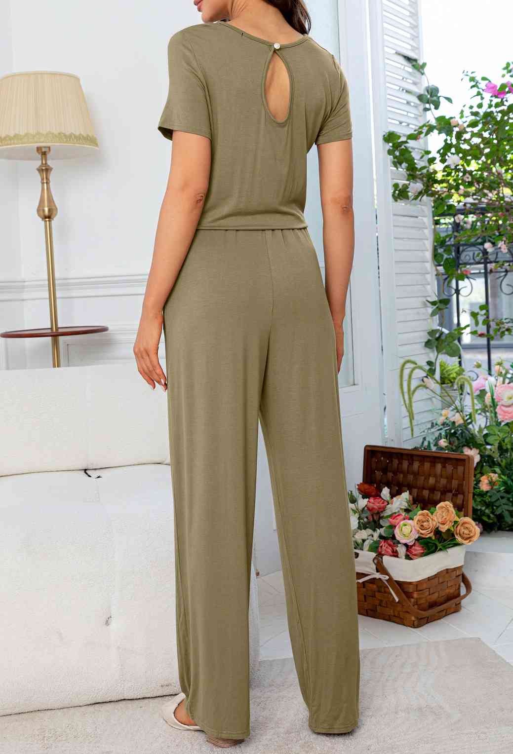 Round Neck Open Back Jumpsuit with Pockets (3 Variants)