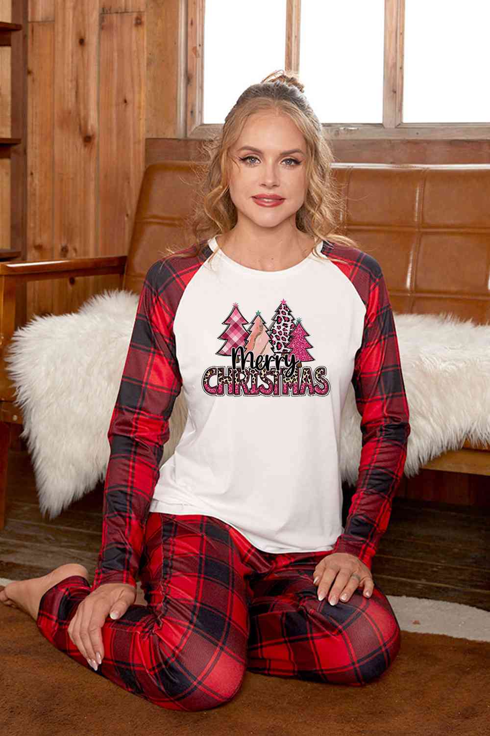 Matching Women's "Merry CHRISTMAS" 4 Pink Trees Pajama Set