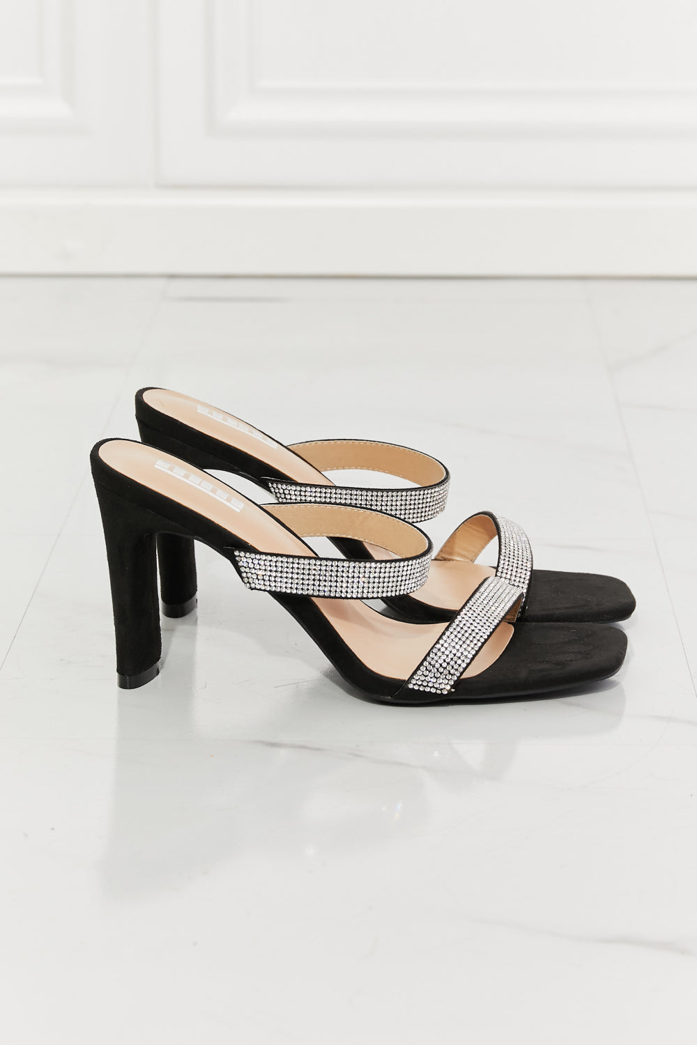 Leave A Little Sparkle Rhinestone Block Heel Sandals (Black)