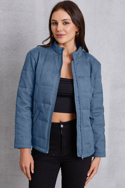 Zip Up Mock Neck Pocketed Jacket