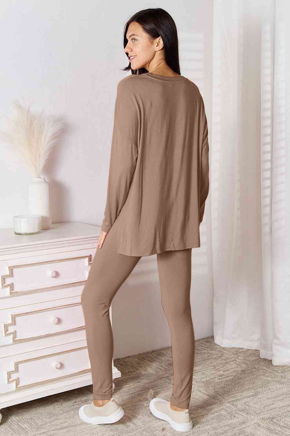 Full Size V-Neck Soft Rayon Long Sleeve Lounge Set