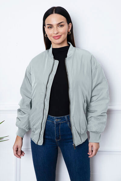 Ruched Zip Up Dropped Shoulder Jacket