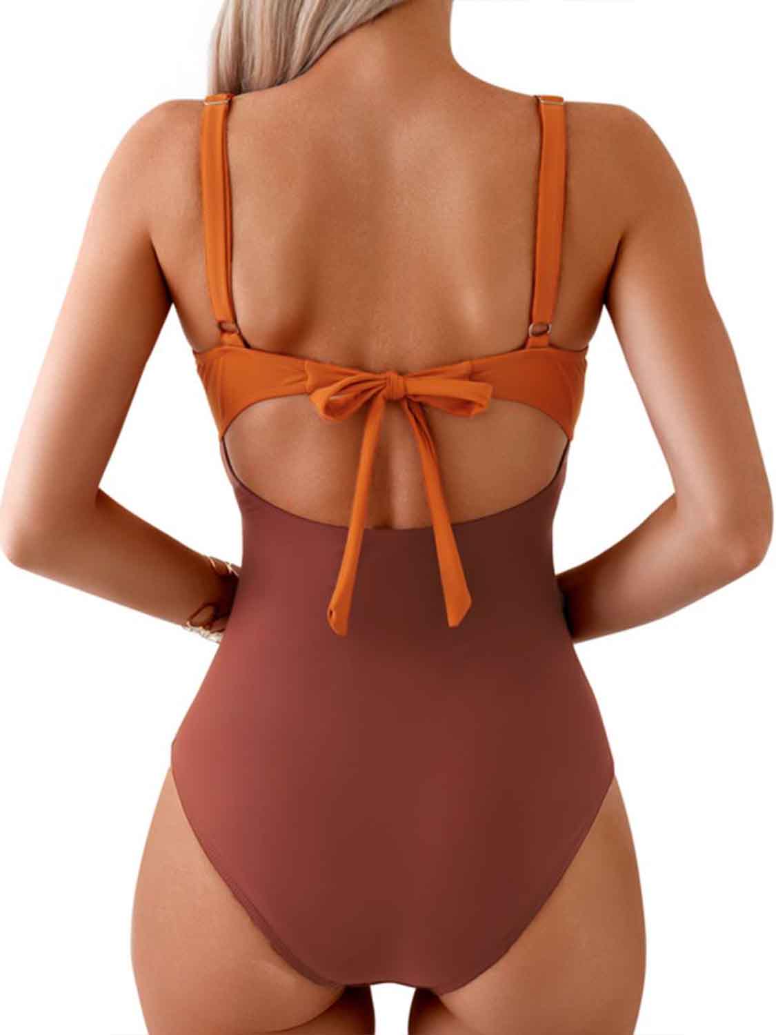 Tied Cutout Contrast One-Piece Swimwear (4 Variants)