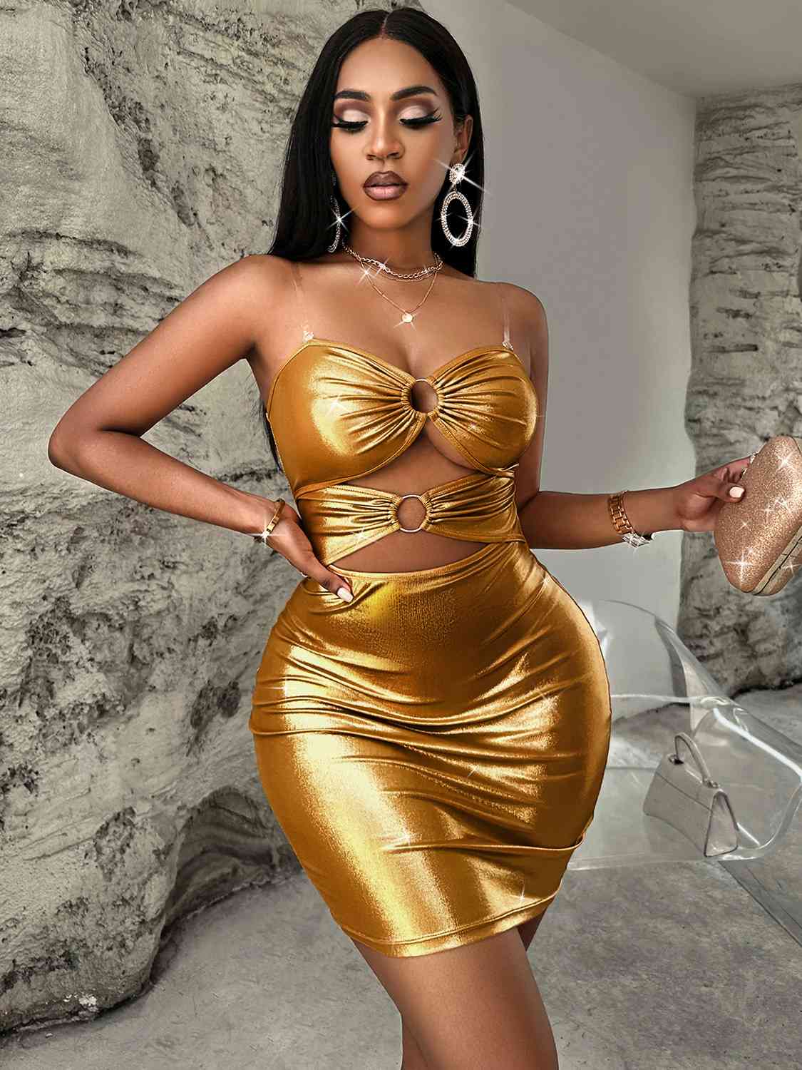 Dripped in Gold Cutout Body Con Mini Dress