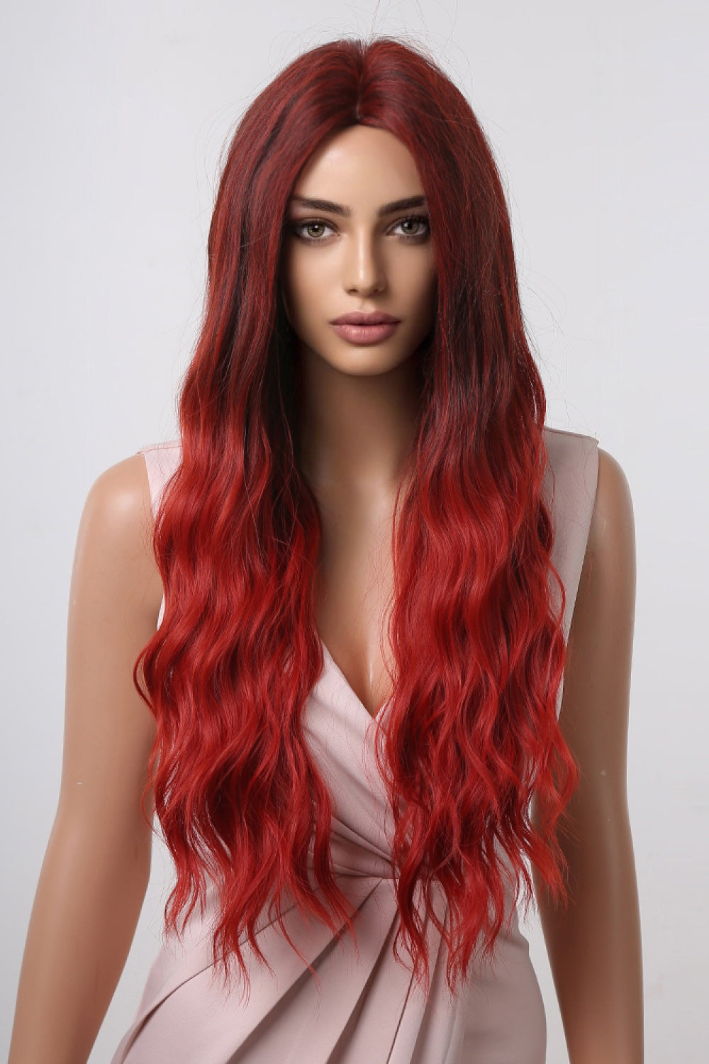 27" Red Ombre Long Wave Synthetic Wig