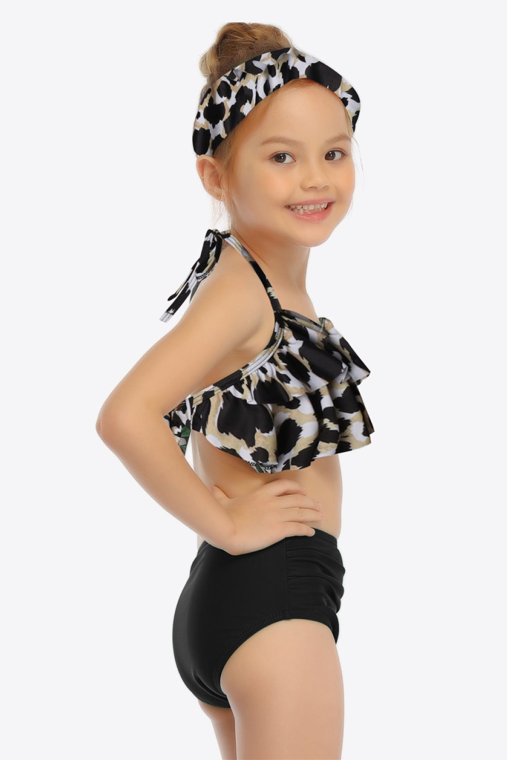 Girls Printed Layered Halter Neck Two-Piece Swim Set