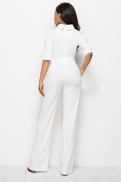 Mock Neck Tie-Waist Half Sleeve Jumpsuit (7 Variants)