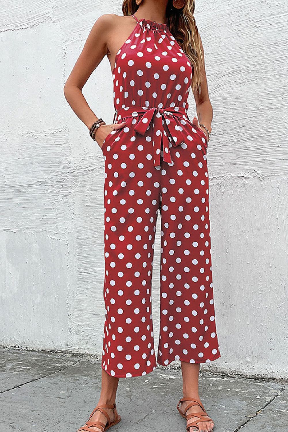 Polka Dot Grecian Wide Leg Jumpsuit (4 Variants)