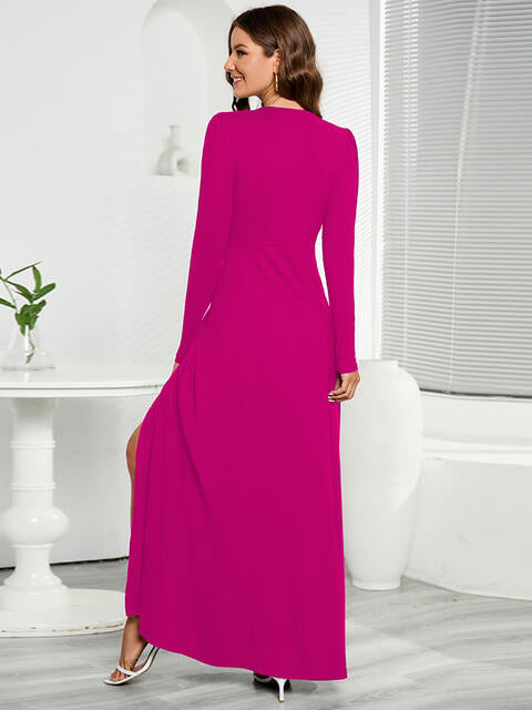 V-Neck Long Sleeve Split Dress (3 Variants)