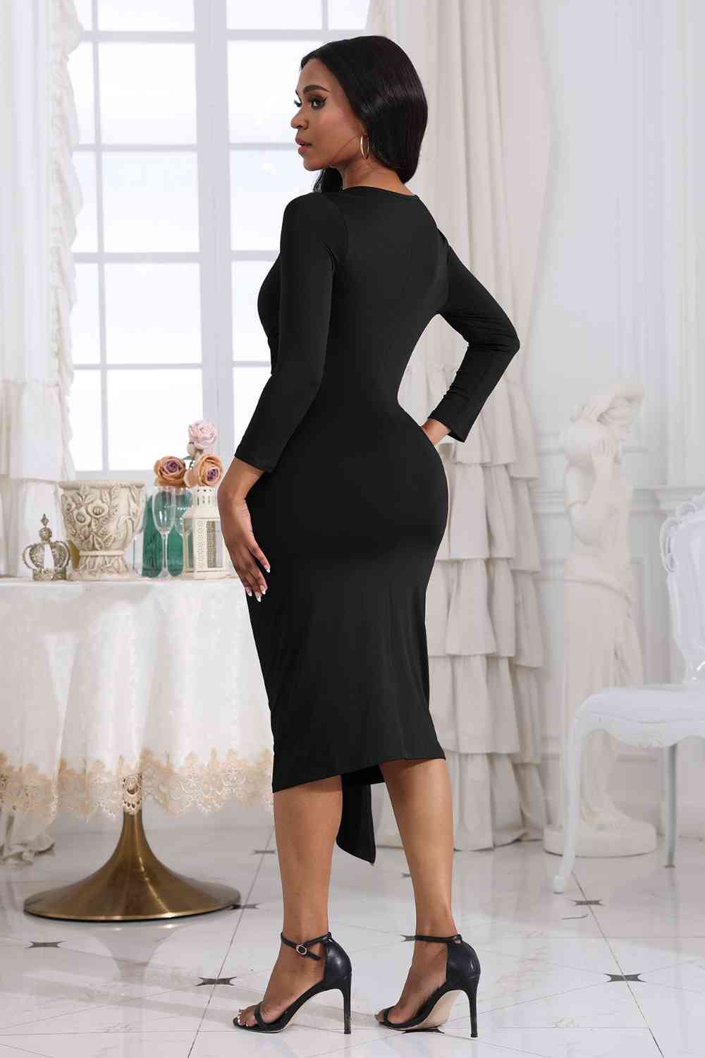 Tie Detail Round Neck Midi Dress (3 Variants)