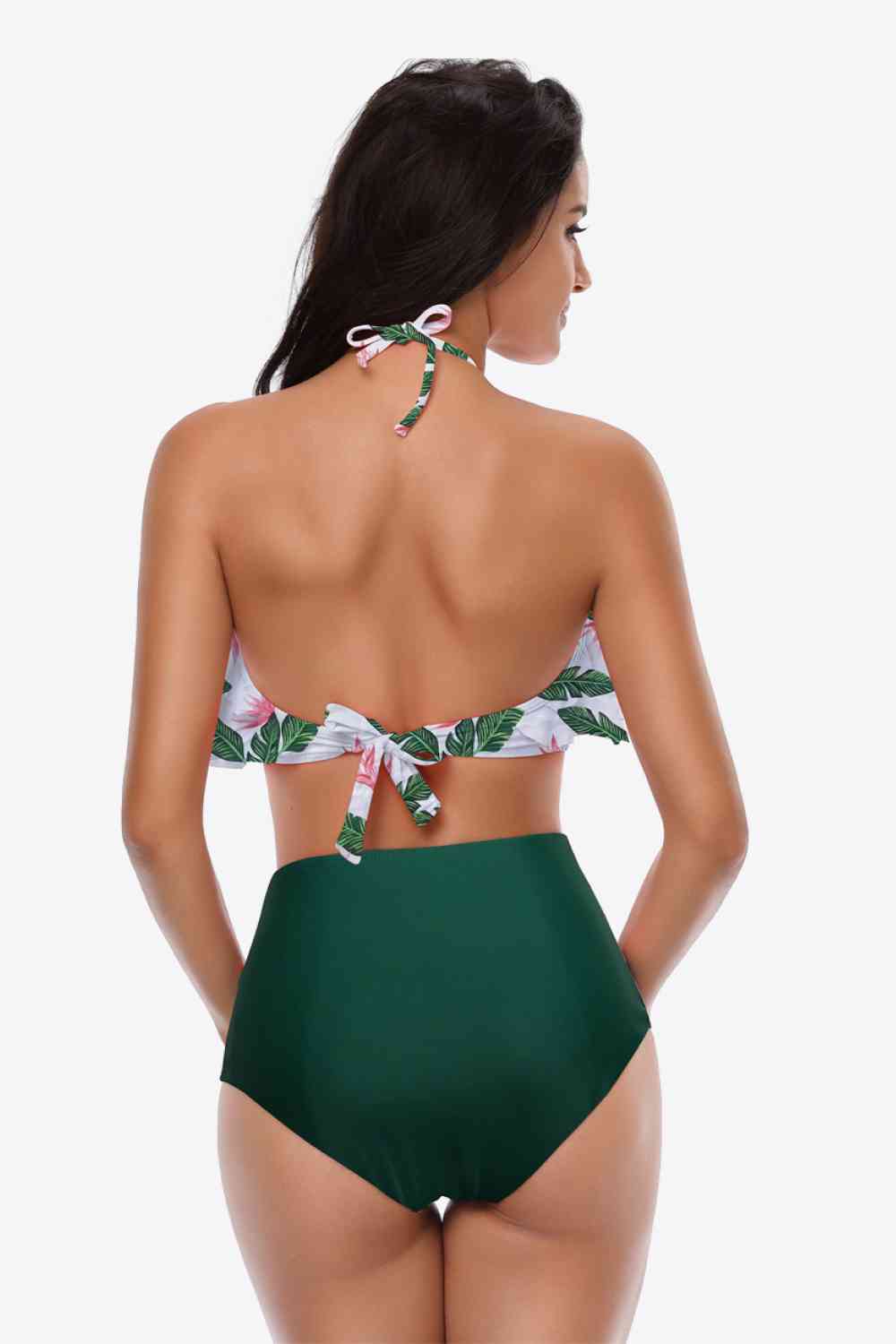 Two-Tone Ruffled Halter Neck Two-Piece Swimsuit (12 Variants)