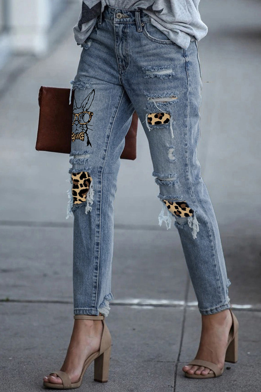 Easter Leopard Patch Bunny Jeans