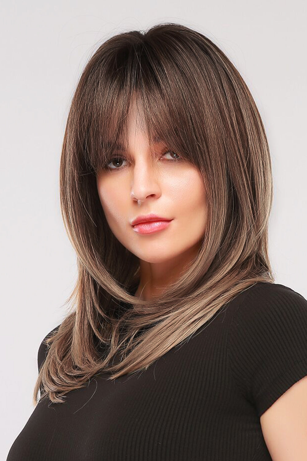 24" Brown/Blonde Bayalage Synthetic Wig With Bangs