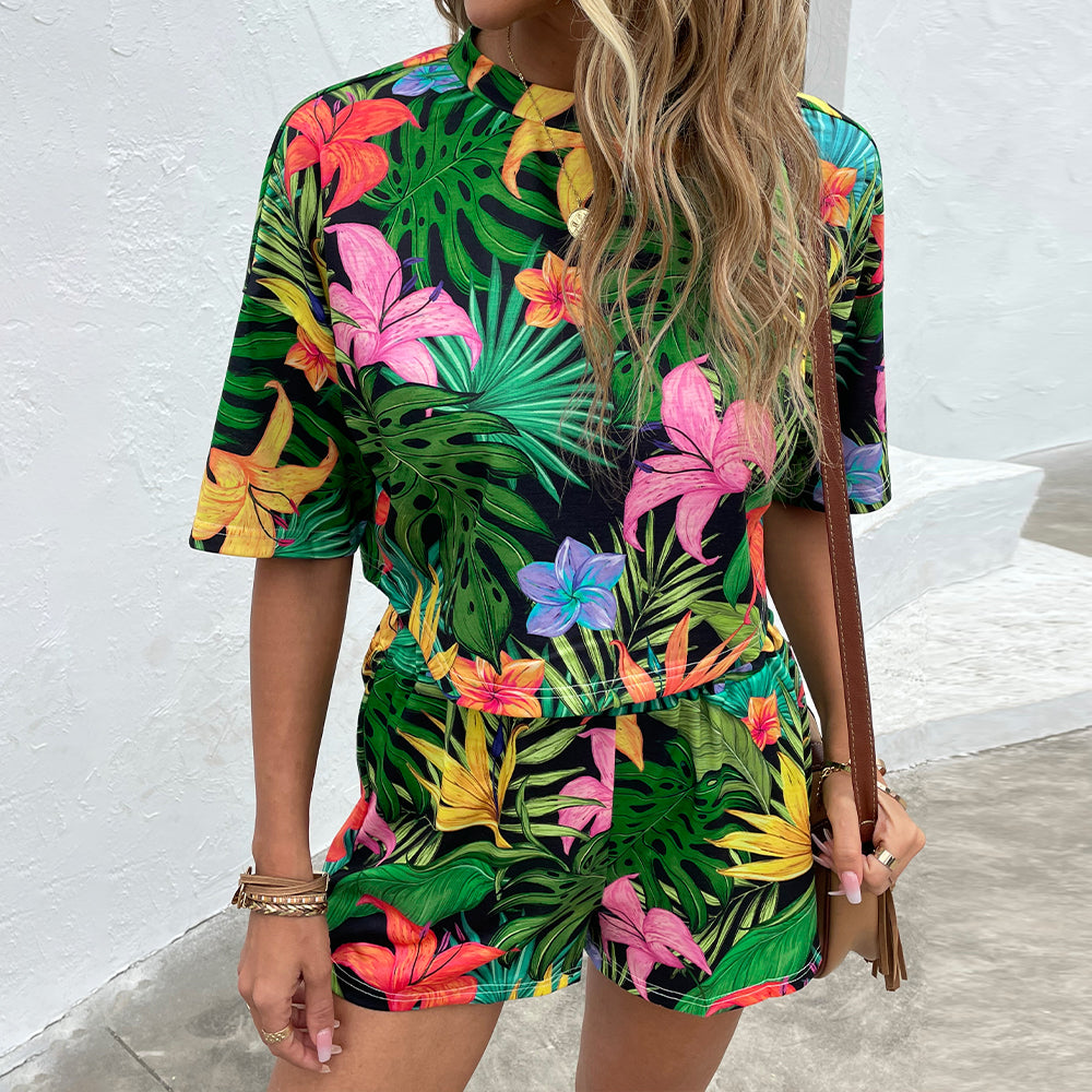 Vibrant Floral Print Shirt & Shorts Set