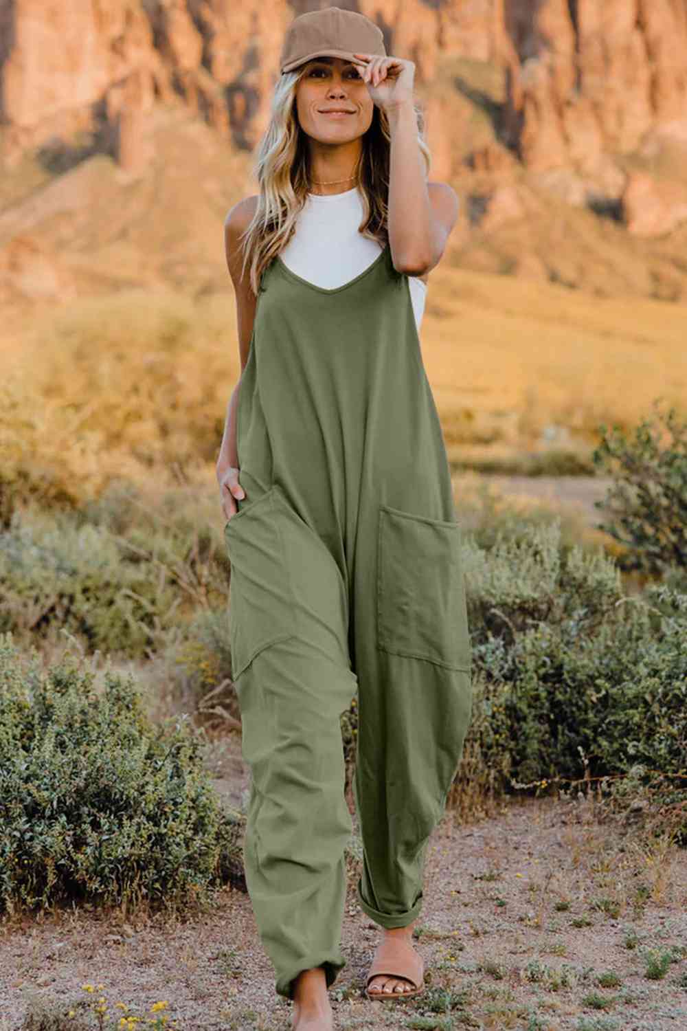 Double Take  V-Neck Sleeveless Jumpsuit with Pocket (6 Variants)