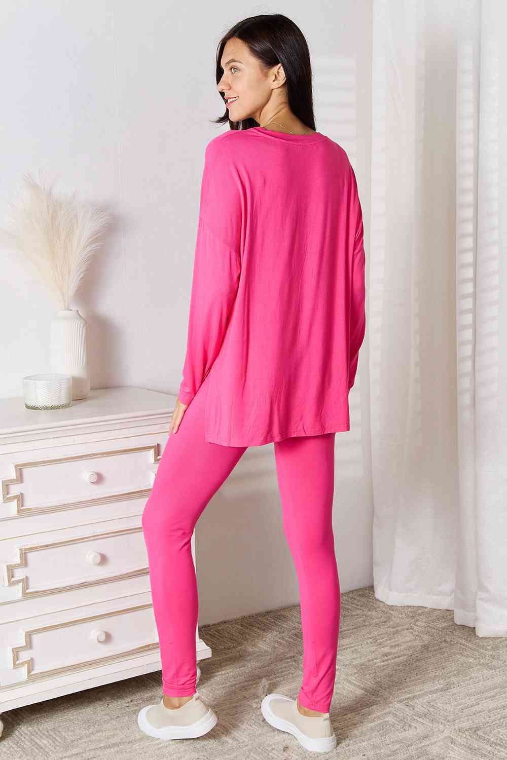 Full Size V-Neck Soft Rayon Long Sleeve Lounge Set