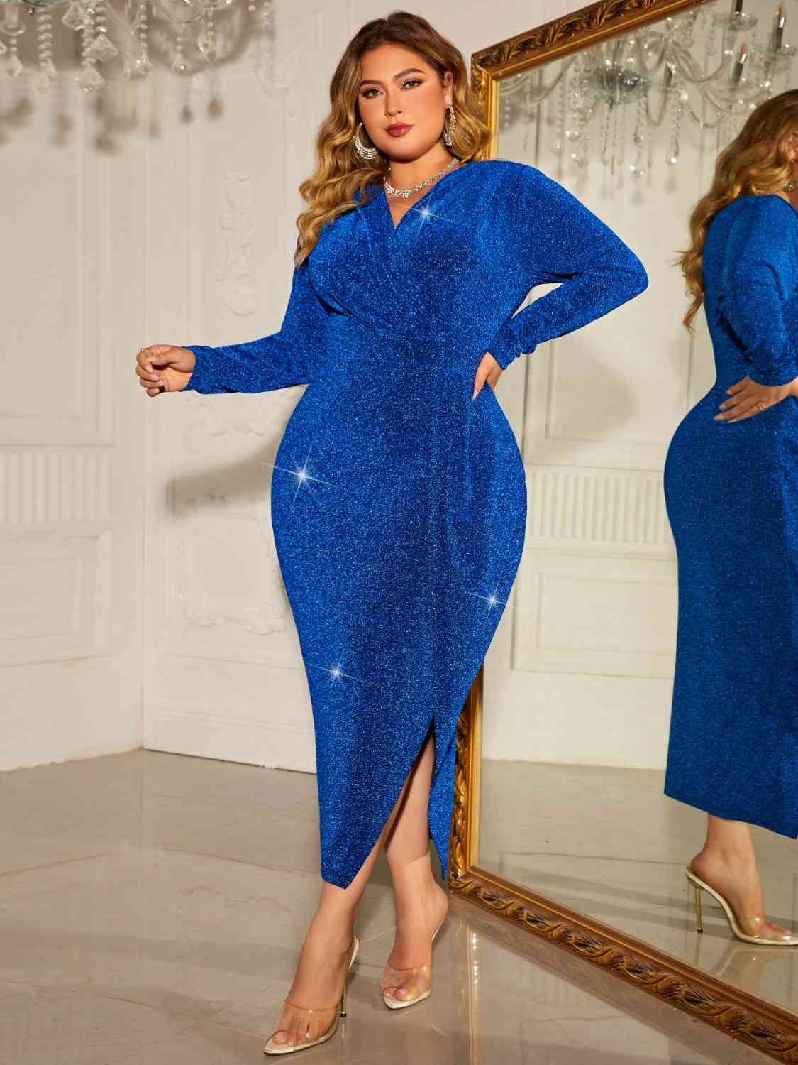 Radiant Royalty Plus Size Sequin Slit Dress