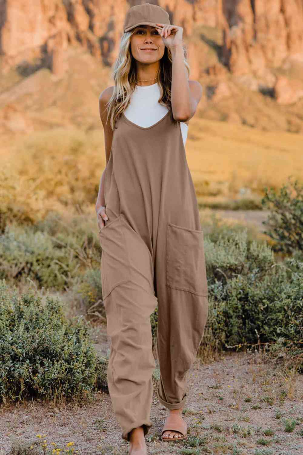 Double Take  V-Neck Sleeveless Jumpsuit with Pocket (6 Variants)