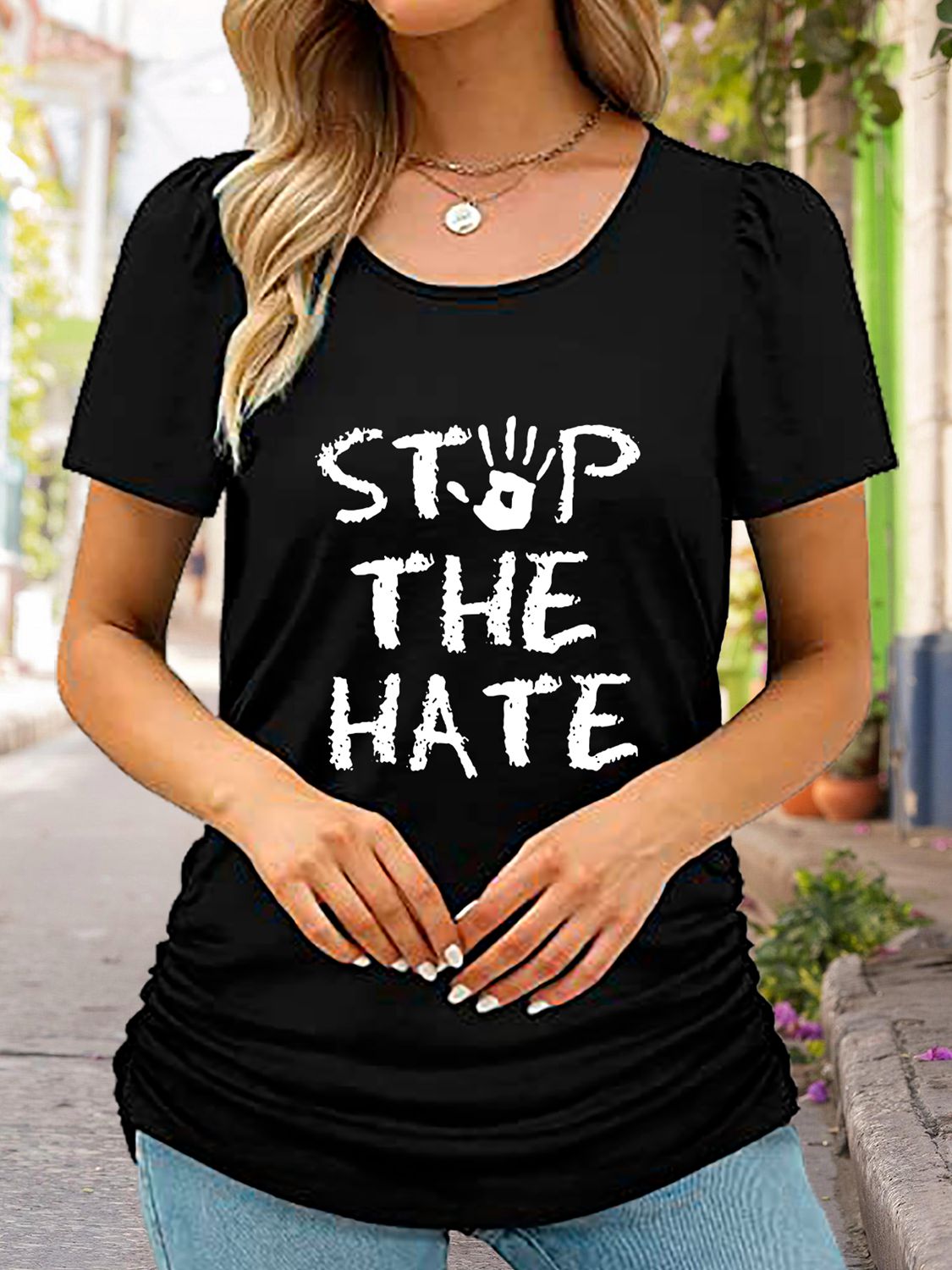 Round Neck Short Sleeve STOP...Graphic T-Shirt