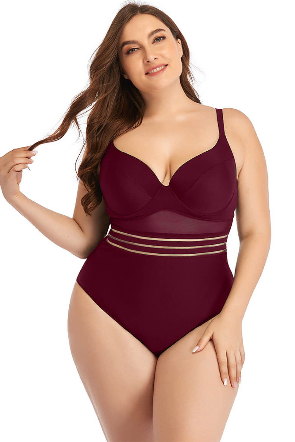 Plus Size Spliced Mesh Tie-Back One-Piece Swimsuit (6 Variants)