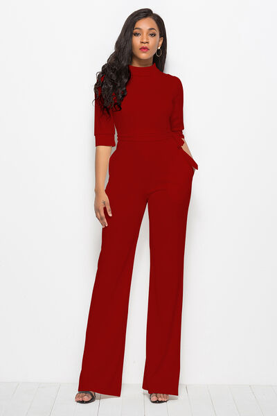 Mock Neck Tie-Waist Half Sleeve Jumpsuit (7 Variants)