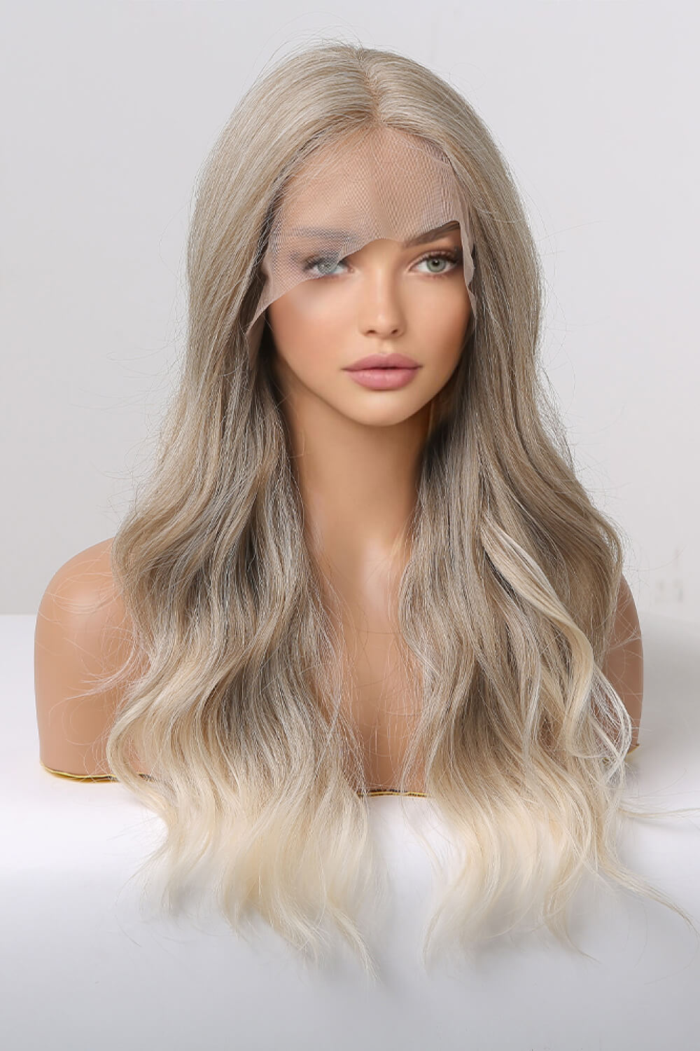 24" Medium Blonde Highlights Long Wave Lace Front Synthetic Wig