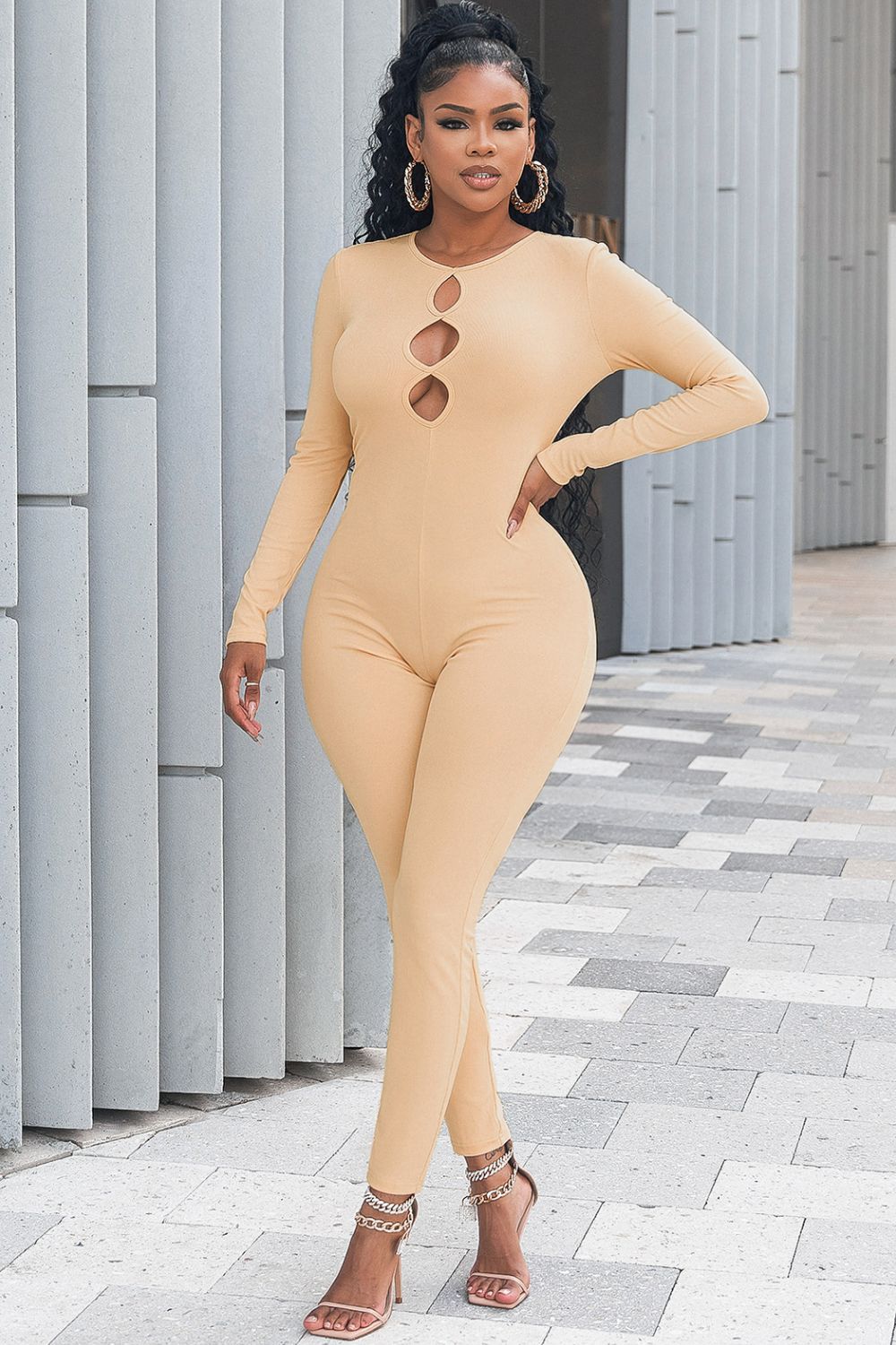 3 Peep Hole Cutout High Neck Jumpsuit (3 Variants)