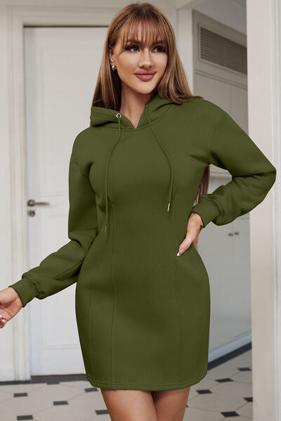 Drawstring Long Sleeve Hooded Dress (3 Variants)