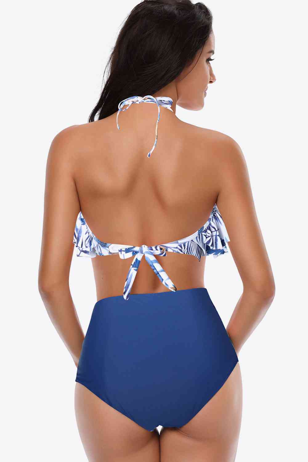 Two-Tone Ruffled Halter Neck Two-Piece Swimsuit (12 Variants)