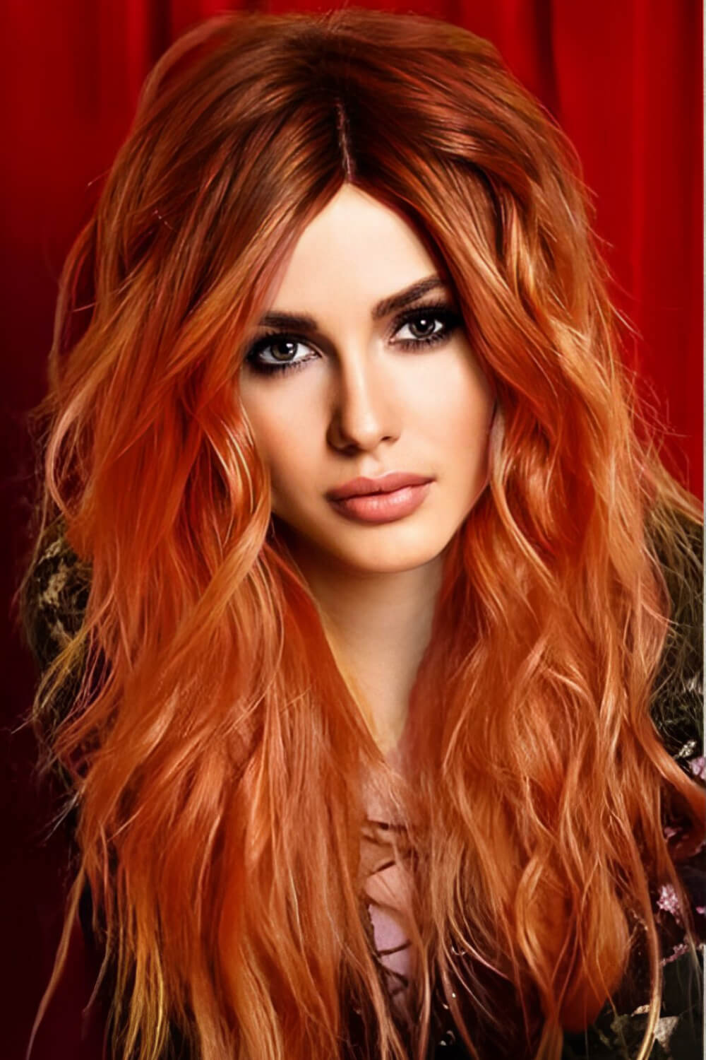 24" Ginger/Brown Root Synthetic Long Wave Lace Front Wig