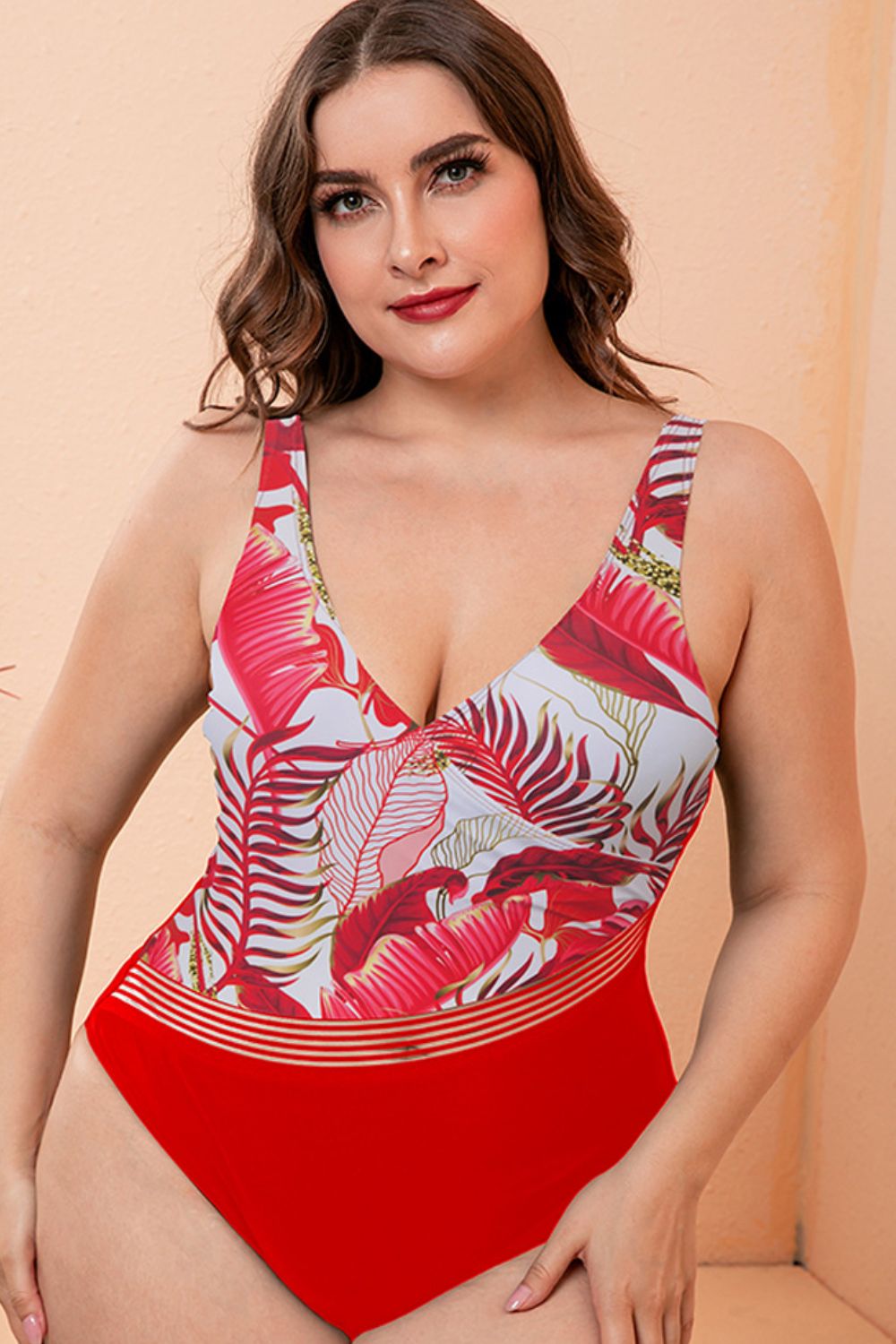 Full Size Two-Tone Plunge One-Piece Swimsuit (4 Variants)