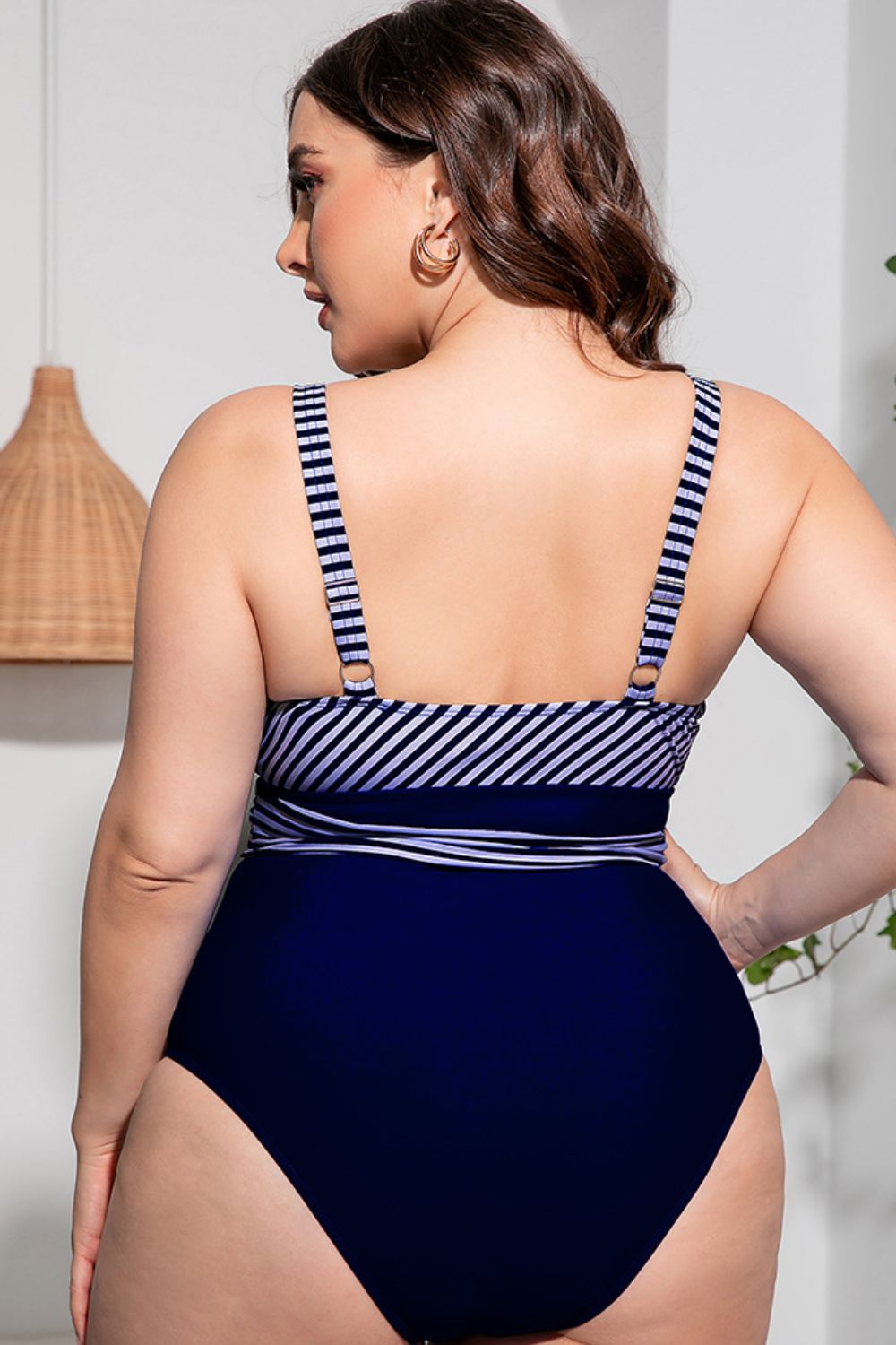 Plus Size Striped Tie-Waist One-Piece Swimsuit (4 Variants)