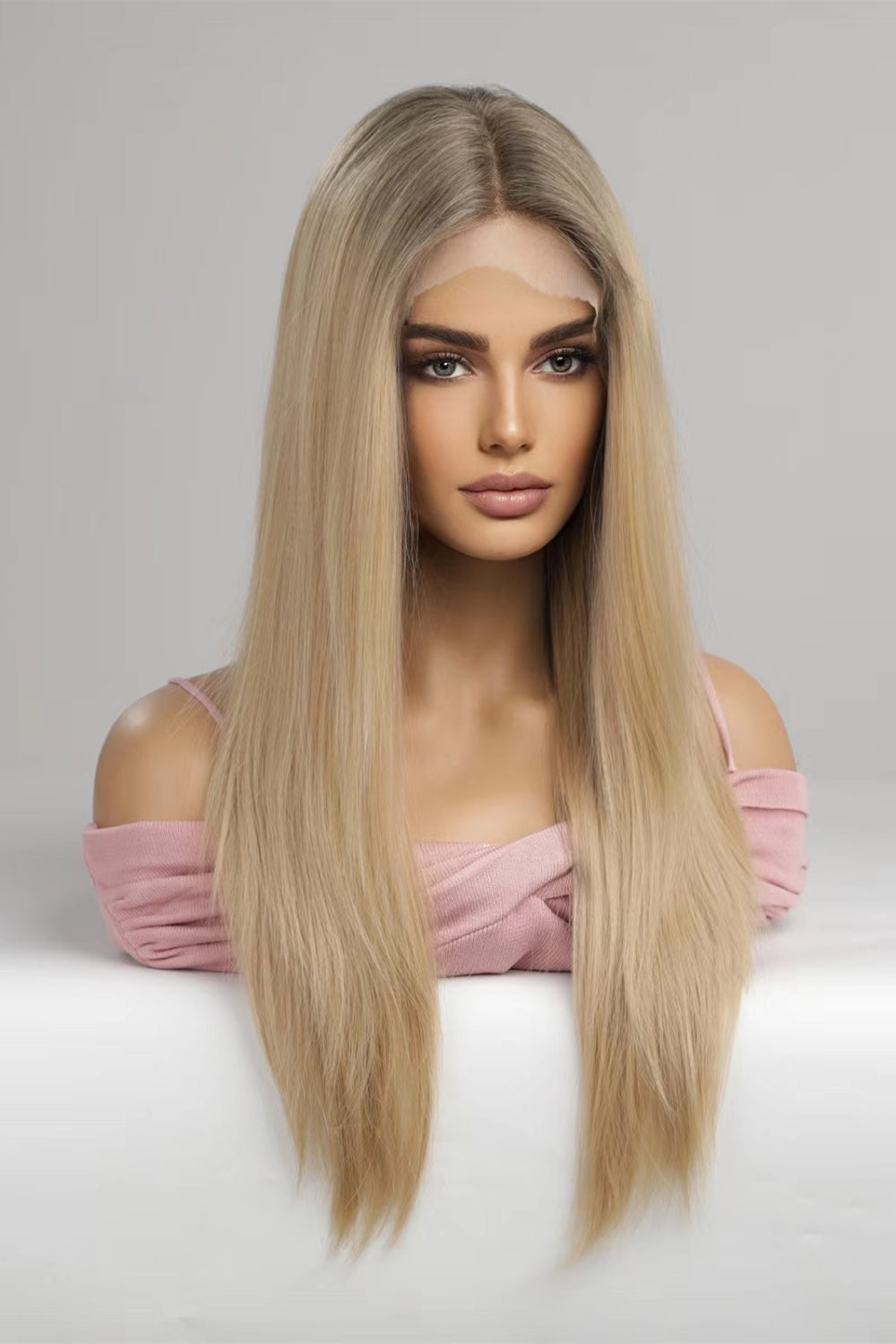 24" Long Straight Blonde Lace Front Synthetic Wig