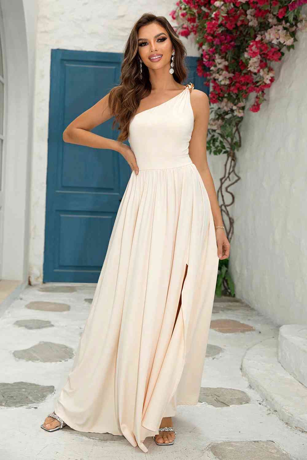 Glowing Goddess One-Shoulder Split Maxi Dress (6 Variants)