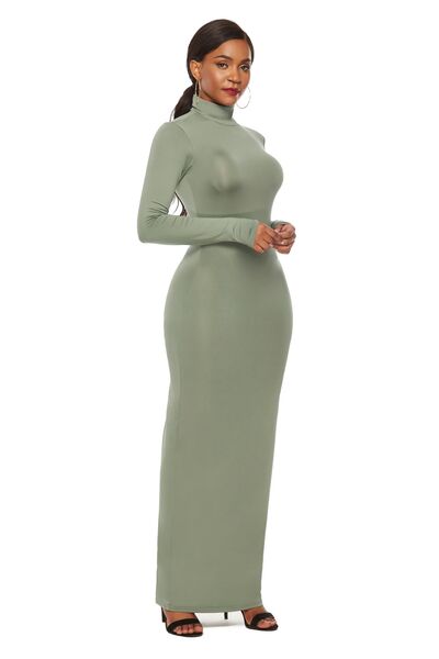 Long Sleeve Turtle Neck Body Con Maxi Dress (8 Variants)