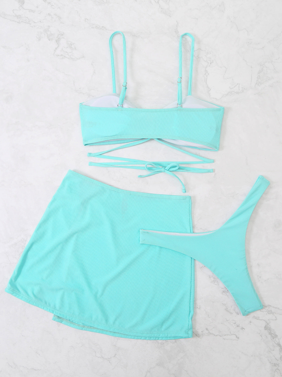 Cutout Spaghetti Strap Three-Piece Swim Set (4 Variants)