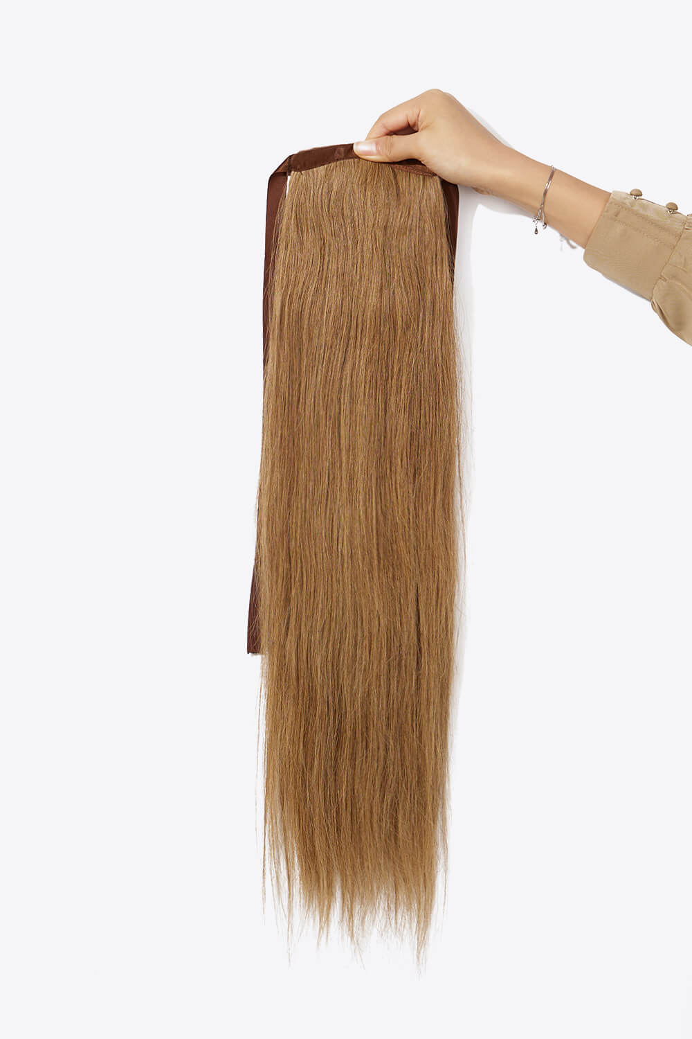 24" Light Brown Straight Human Hair Ponytail