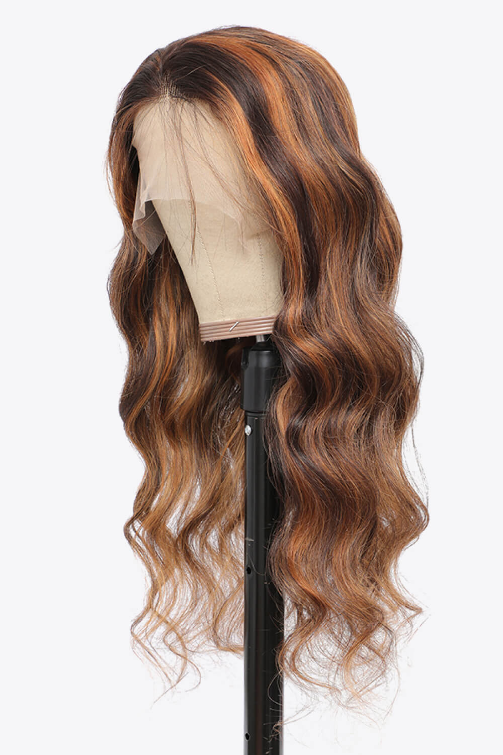 18" Brown/Caramel Highlights Deep Wave Lace Front Human Hair Wig