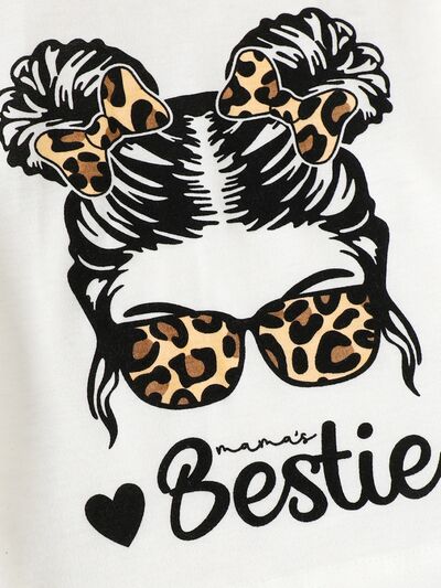 BESTIE Round Neck T-Shirt and Leopard Pants Set