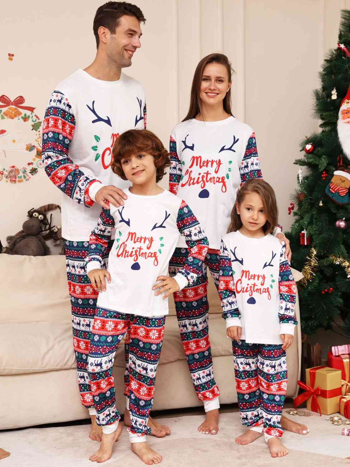 Matching Men's Multicolored "Merry Christmas" Pajama Set