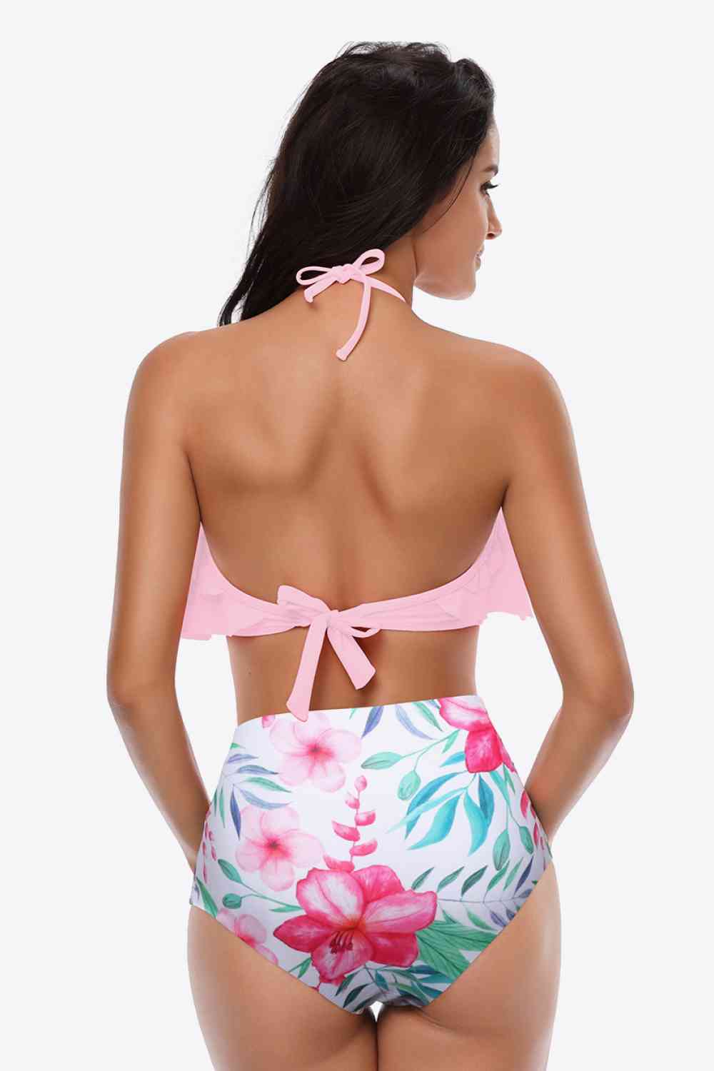 Two-Tone Ruffled Halter Neck Two-Piece Swimsuit (12 Variants)