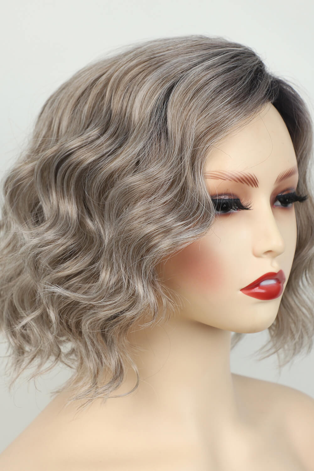 4'' Gray/White Synthetic Short Wavy Wig