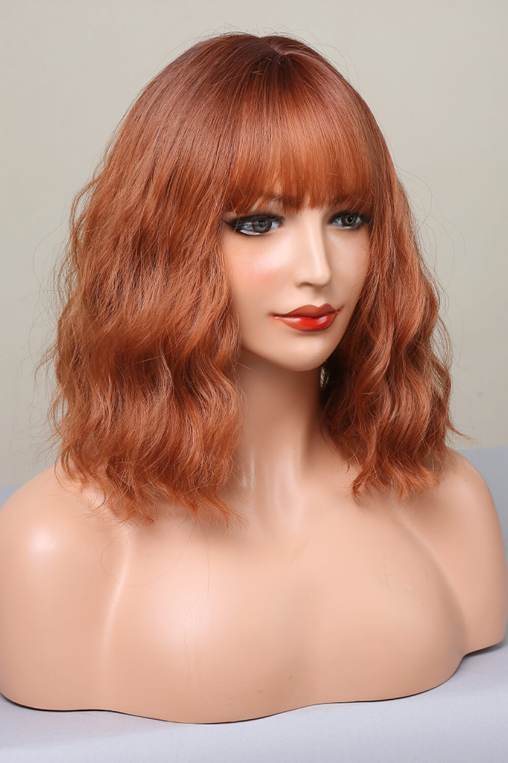 12" Pink / Copper Beach Wave Synthetic Wig With Bangs