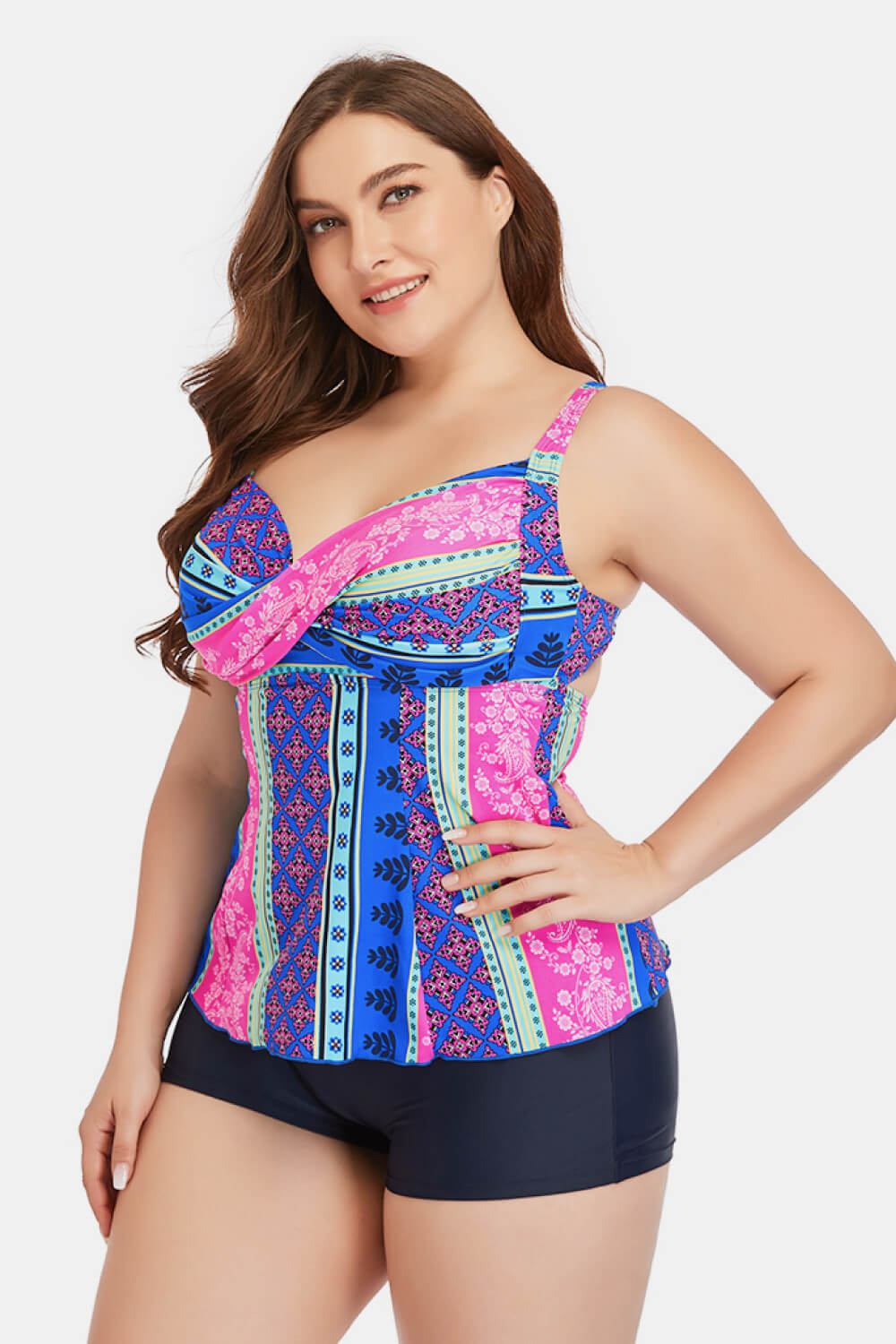 Plus Size Printed Crisscross Cutout Two-Piece Swim Set (3 Variants)